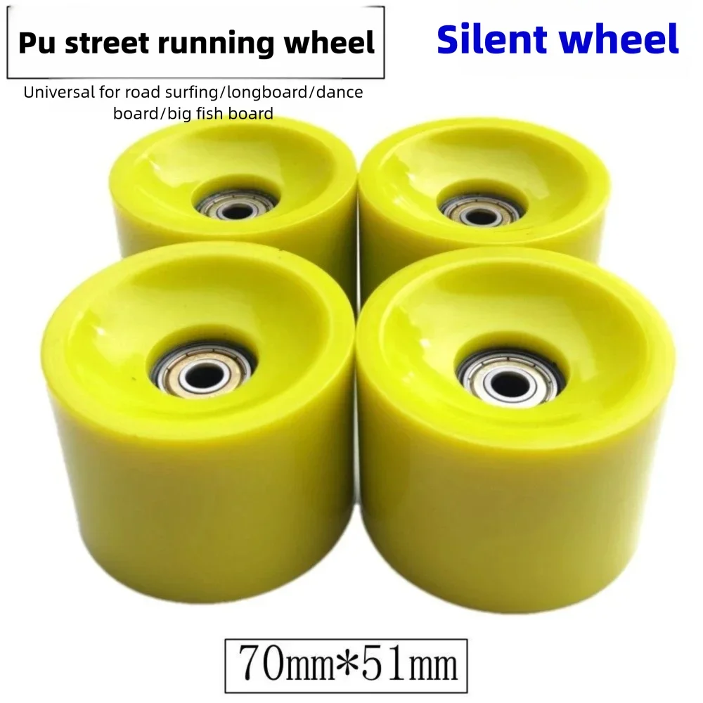 70mm PU Soft Wheels Shock Absorbing Silent Road Wheels for Longboard Dancing Board Surf Skateboard Street Cruising
