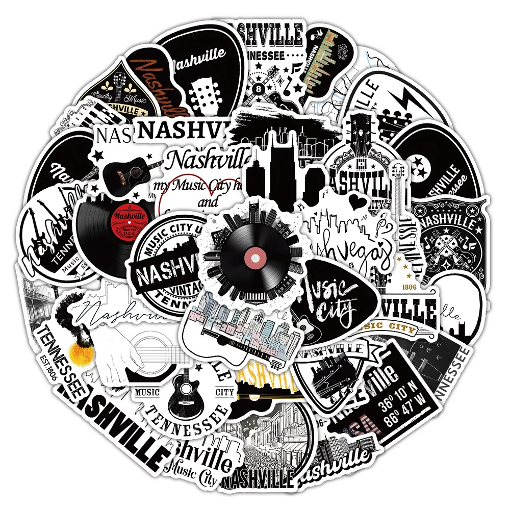 

10/30/50pcs Nashville Music City Graffiti Stickers Cartoon Creative Sticker Guitar Skateboard Phone Waterproof Decals Decoration