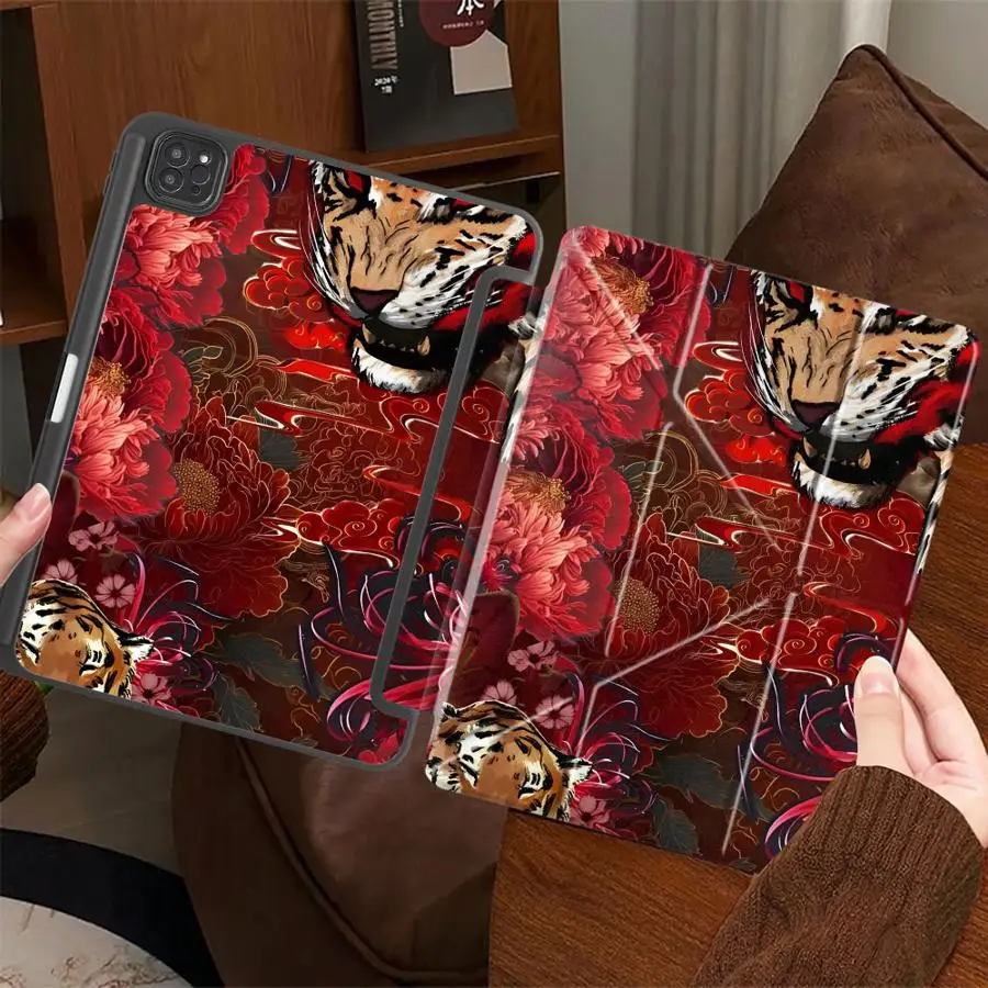 Flower Tiger Holder Cover Tablet Case For iPad Pro 11th 10th 9th 8th 7th 12.9inch Air 4 5 M3 M2 M4 11inch Mini 6 7 Pro 2025