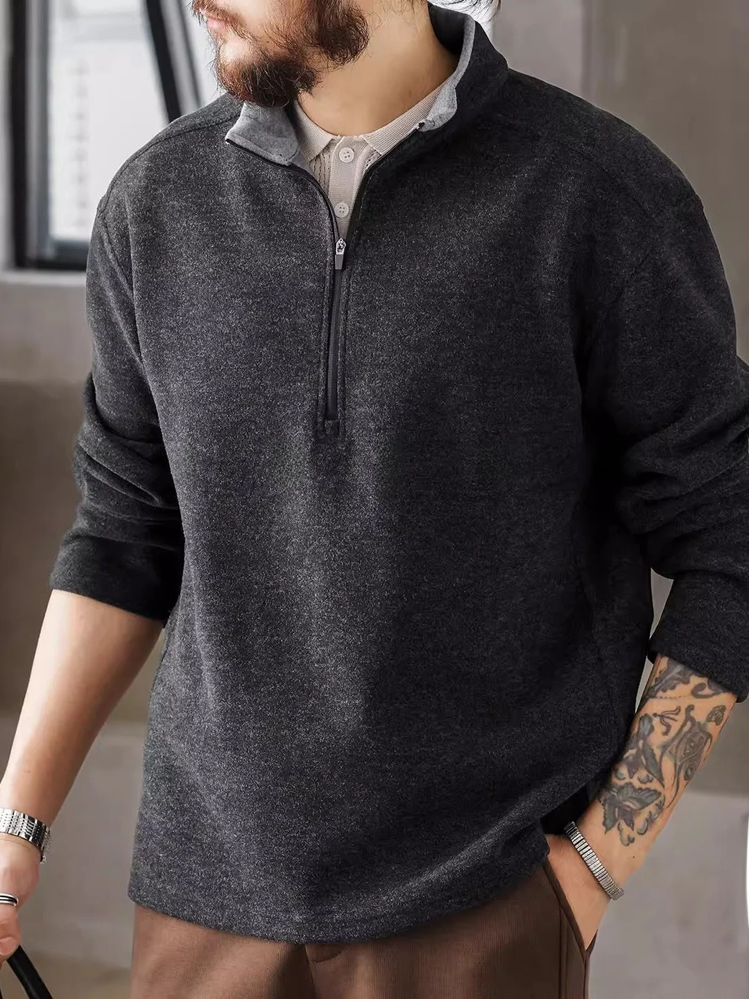 

Мужская толстовка свободного кроя с длинными рукавами, на молнии, с флисовой подкладкой, весна-осень, новая коллекция, в стиле ретро, американский воротник-стойка