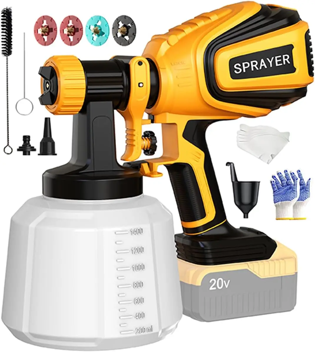 Cordless Paint Sprayer for Dewalt 20V MAX Battery Electric Spray Paint Gun with High Capacity Container Easy to Clean for House