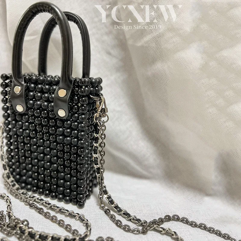

Women's Fashion DIY Hand-woven Chain Crystal Bag Black Beaded Bag Luxury Banquet Party Ladies Handbag 2024 New сумка из бусин