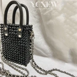 Women's Fashion DIY Hand-woven Chain Crystal Bag Black Beaded Bag Luxury Banquet Party Ladies Handbag 2024 New сумка из бусин