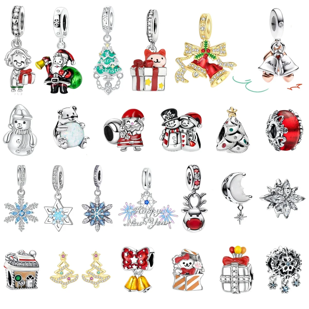 

Original 925 Sterling Silver Christmas-themed Charms Bells Reindeer Snowman Beads Perfect for Bracelets Necklaces Jewelry Gifts