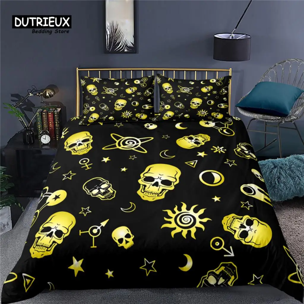 Luxury 3D Skull Print Home Living Comfortable Duvet Cover Pillowcase Kid Bedding Set Queen and King EU/US/AU/UK Size