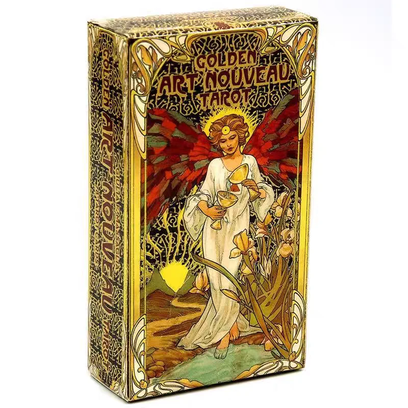 Golden Art Nouveau Tarot Cards 78 Pcs Deck, Classic Divination Tarot, Art Nouveau Style Fortune Telling Cards Party Board Game