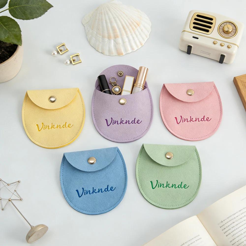 

50/100Pcs Personalized Logo Snap Button Packaging Suede Bags Round Bottom Jewelry Gift Pouches Wedding Cosmetic Earrings Bag