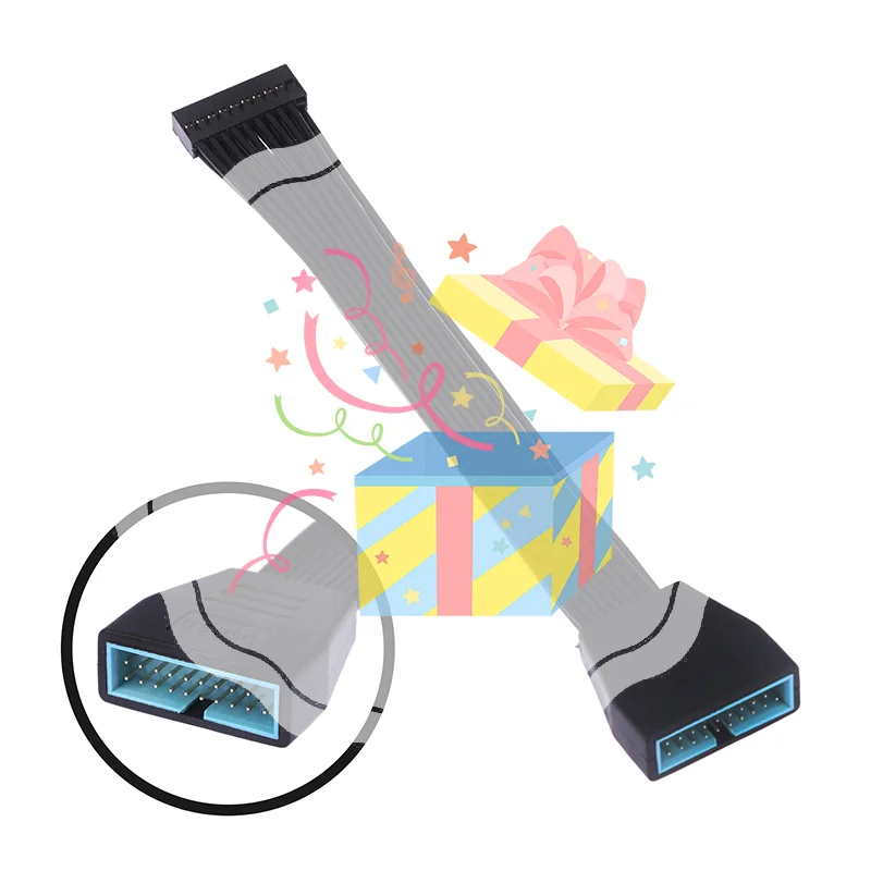 Small Mini USB 3.0 19/20 Pin Internal Extension Header Adapter Cable Black Flat Wire Cable for Motherboard 5.9inch/15cm
