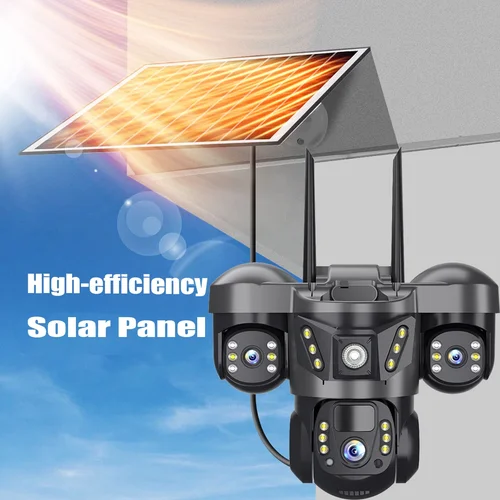 Imagen 1 del producto Cámara Solar 4G para Exteriores PTZ 8MP con Tarjeta de Memoria de Alta Velocidad, Cámara de Seguridad para el Hogar con Triple Lente, Panel Solar, Videovigilancia CCTV