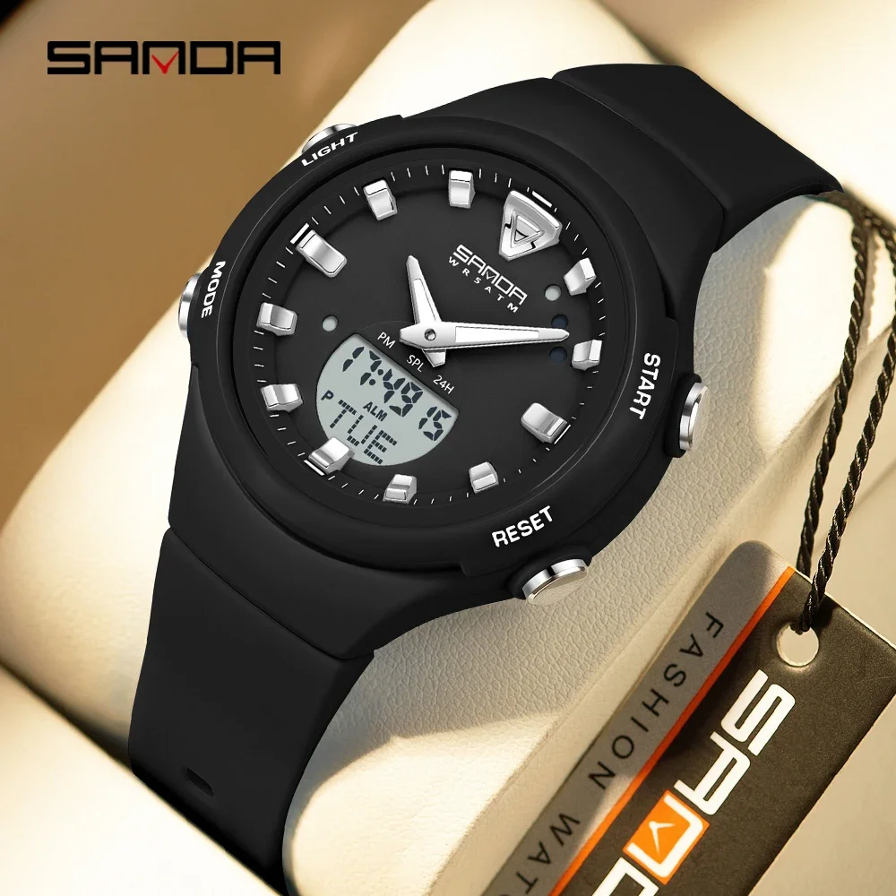 SANDA 6371 Double Display Sports Watches Men Luminous Multifunction Waterproof Women Wristwatch Outdoor Running Student Alarm
