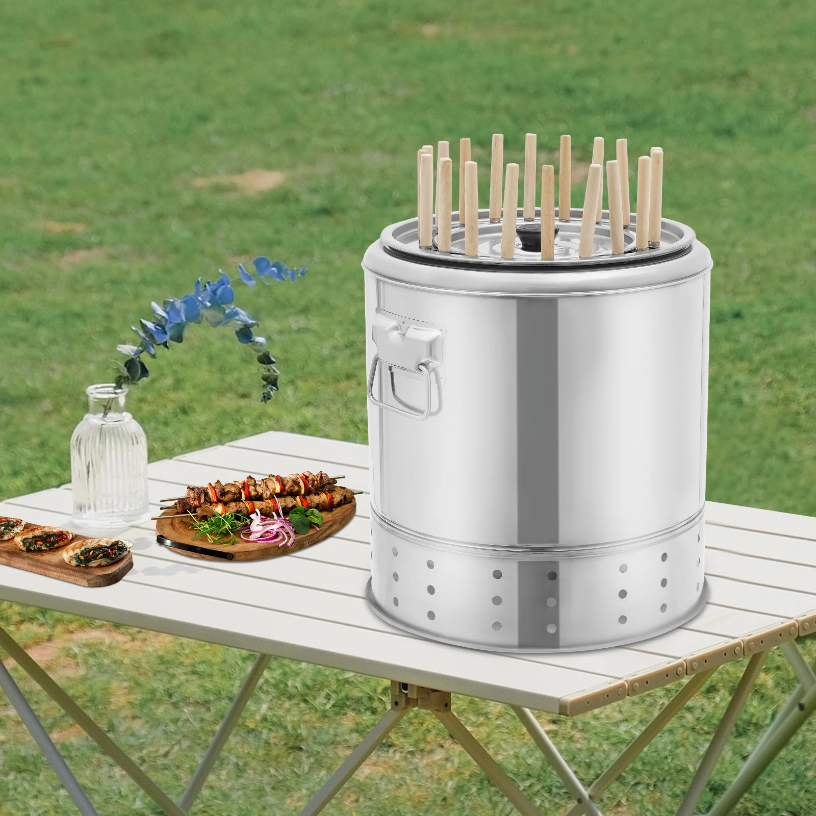 

Portable Charcoal Grill for BBQ, Easy Assembly, Perfect for Camping, Tailgating & Backyard Grilling with 20 Skewers Capacity
