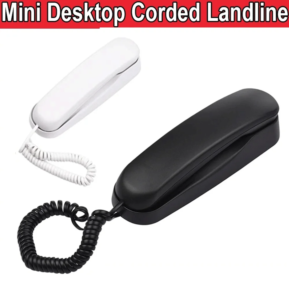 Mini Desktop Corded Landline Phone Fixed Telephone Wall Mountable Supports Mute/ Pause/ Redial Functions for Home Hotel Office