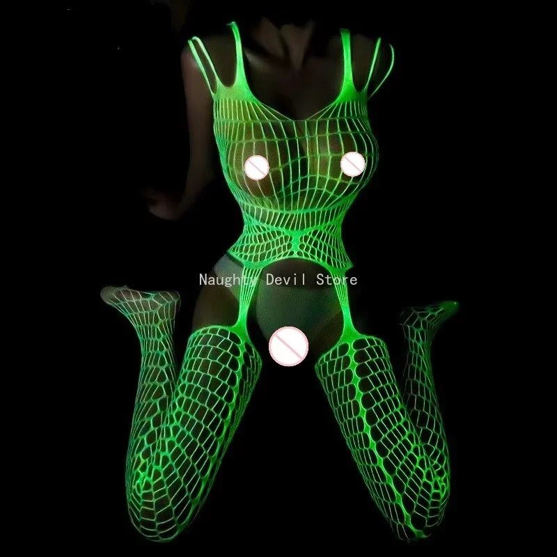 빛나는 섹시한 바디 슈트 속이 빈 그물 의류 섹시한 란제리 바디 슈트 메쉬 드레스 속옷 속박 섹스 의상