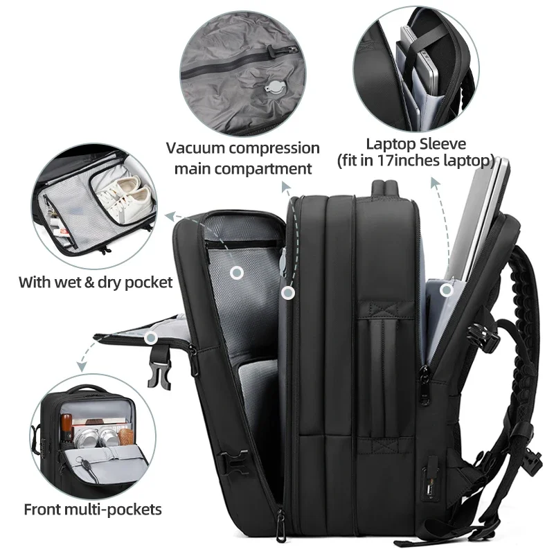 Travel Men Backpack 17 inch vacuum compression Laptop Backpack Large Capacity school Backpack Extended Hiking Business backpack