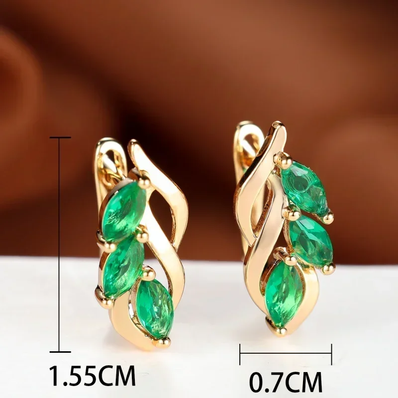 Fashionable Horse Eye Emerald Glass Leaf Design Earrings with High-end Temperament Commuting Exquisite Accessories Wholesale
