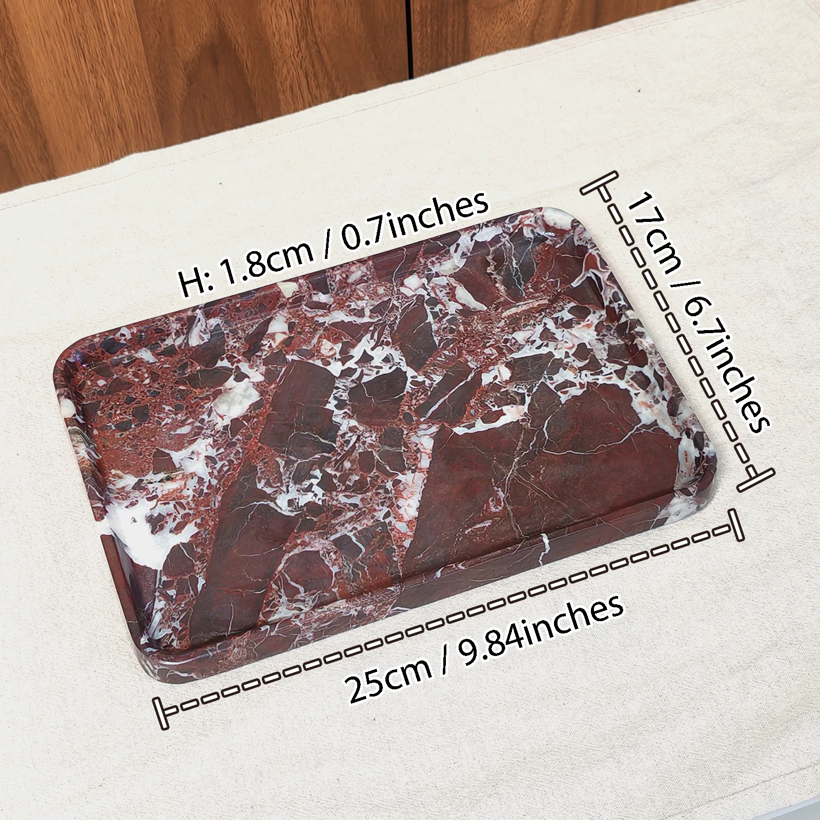 صينية حجر الجيري الطبيعي - منظم مستطيل أرجواني |   صينية الغرور للمجوهرات والمكياج والعطور |   الحمام، ديكور المكتب