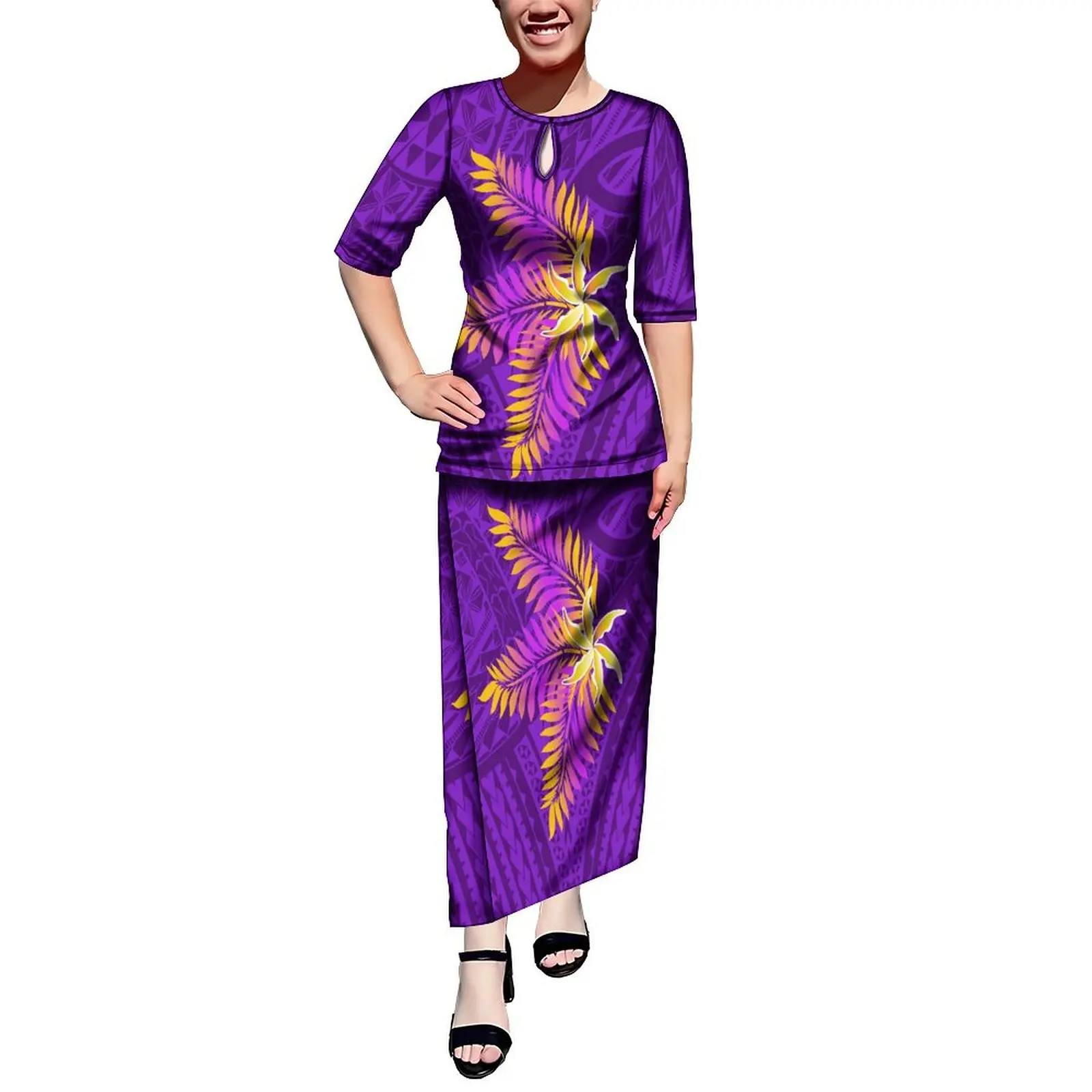 2025 New Design Women'S Crew-Neck Top And Slim-Fit Maxi Dress Puletasi Putaha Suit Polynesian Tribe Custom Dress