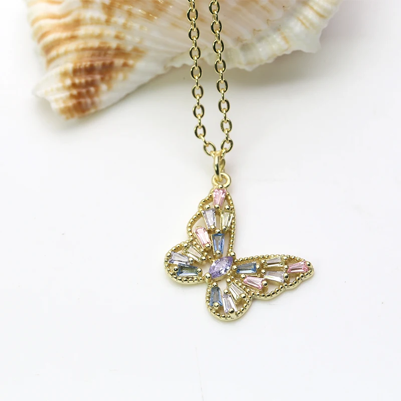 CZ Gemstone 925 Silver Jewelry Butterfly Necklace Gold Yellow/Silver Pendant