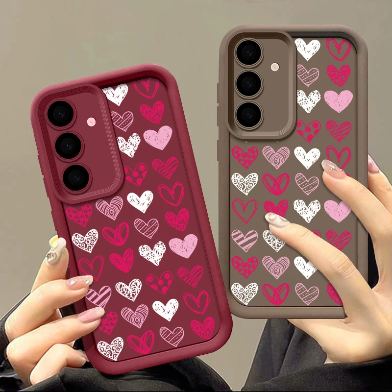 Pink Love Heart Case For Smausng Galaxy S24 S23 Ultra S22 S21 S20 FE A52 A53 A14 A34 A54 A15 A35 A55 5G Shockproof Soft Cover