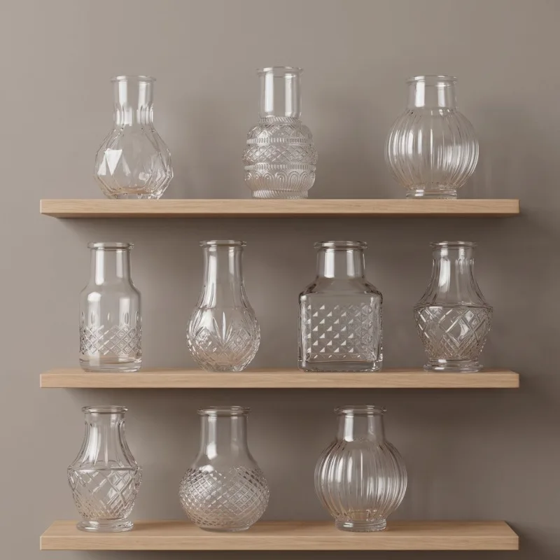 10-12 PCS/SET Retro Relief Mini Glass Vase European Crystal Transparent Vase Elegant Decorative Small