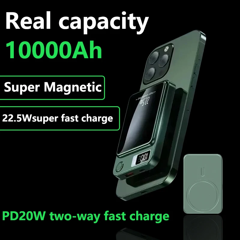Banco de energía magnético inalámbrico de 10000mAh, adaptador de batería externa portátil de carga súper rápida para iPhone, Huawei y Xiaomi