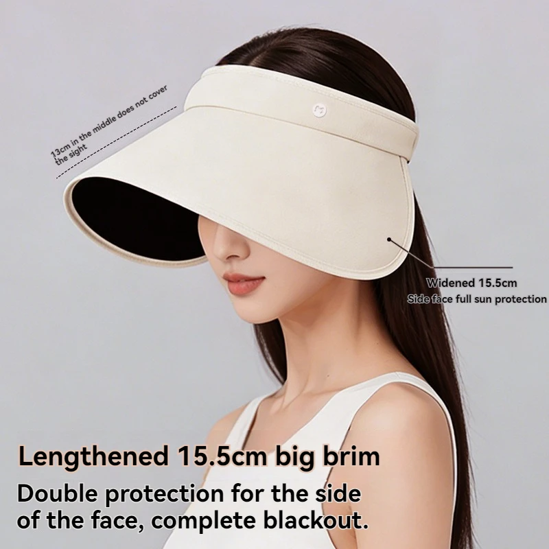 

Women’s Large Brim Hollow Sun Hat, Black Lining UV Protection Foldable Visor Cap for Outdoor Beach Travel