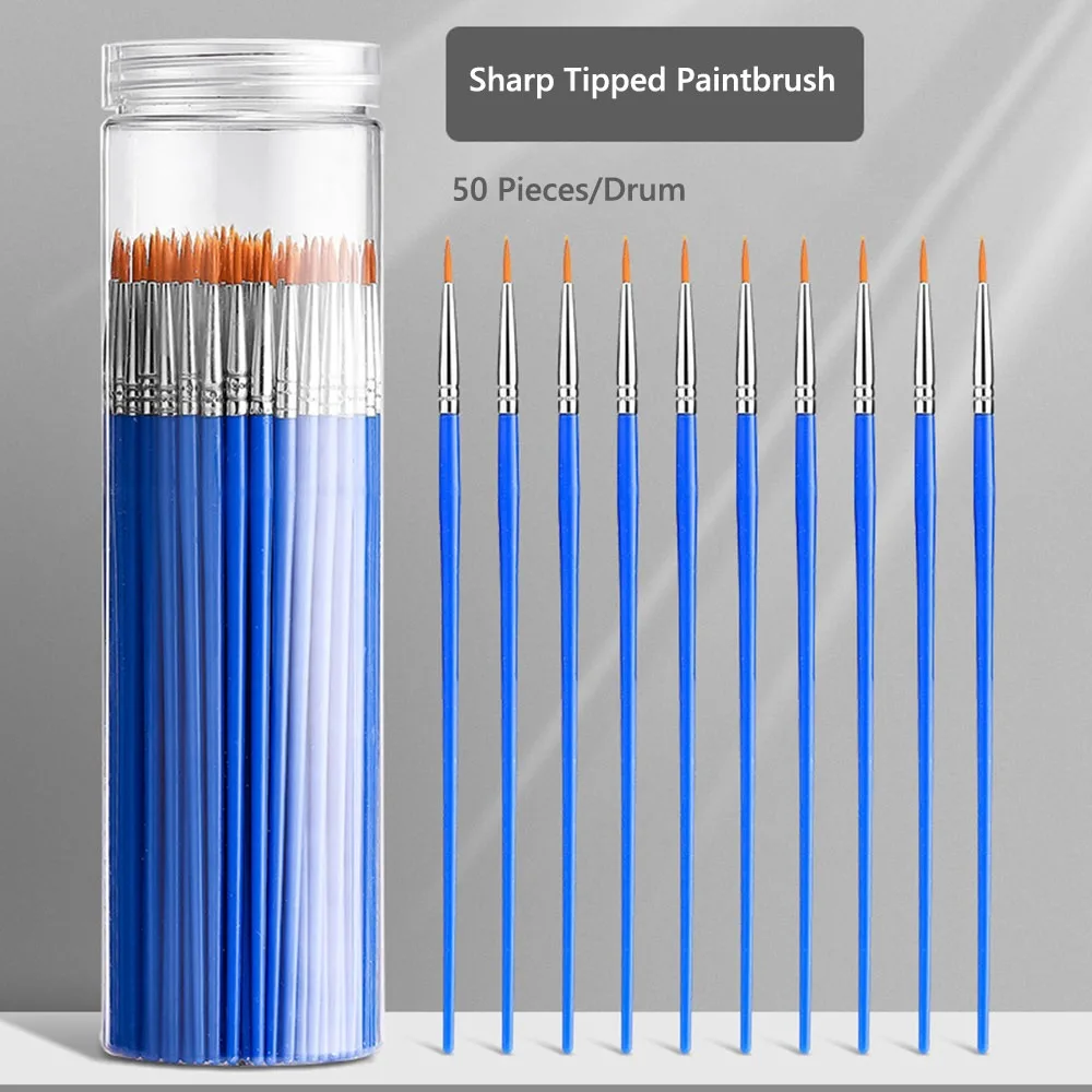10/50PCS Flat Head/Pointed Head Oil Painting Brush Nylon Hair Art Painting Supplies Painting Watercolor Brush Long Rod Set