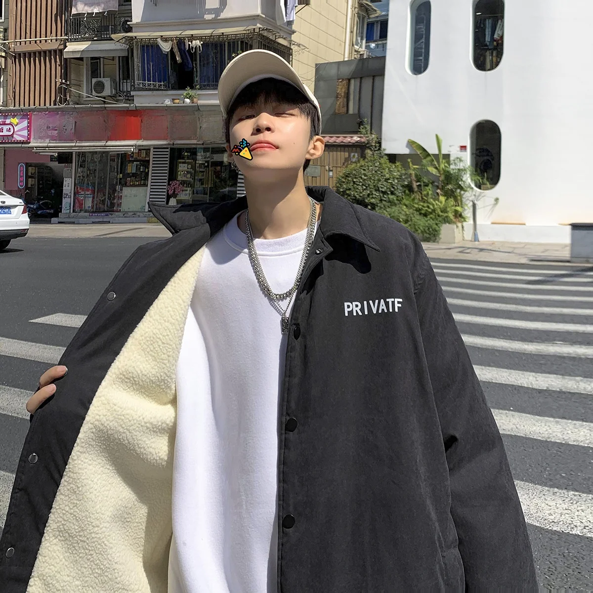 

Men's Fce Lined Jaet Autumn Winter Loose Casual Stand Collar Vintage Sle Japanese Loose Fit Baseball Coat Youth Faion
