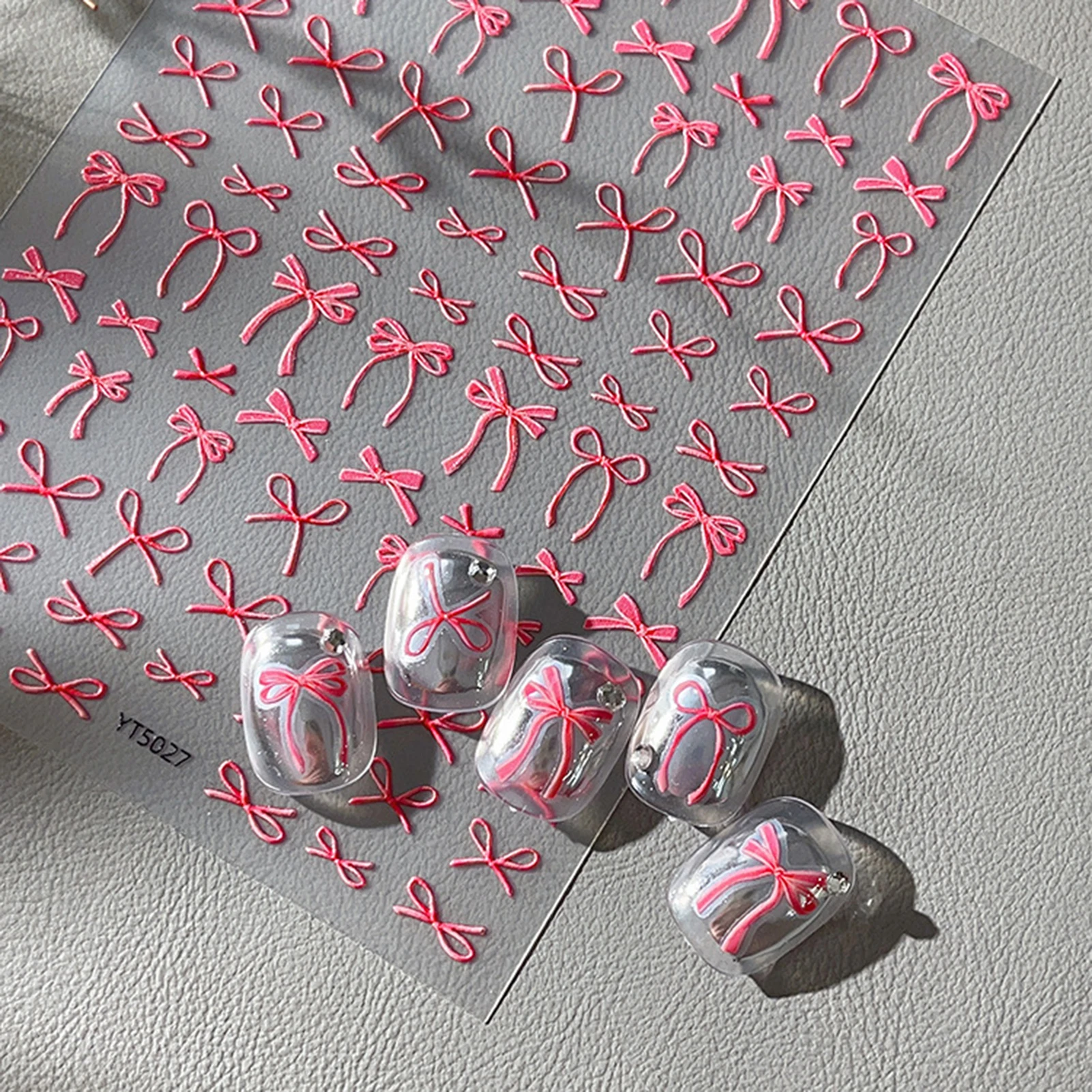 Geprägte Schleife-Nagelaufkleber, elegante DIY 3D-Nagelaufkleber mit erhöhtem Design für Maniküre, dekorative Aufkleber