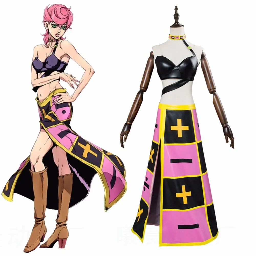 

Anime Jojo's Bizarre Trish Una Cosplay Costumes Women Sexy Leather Bra Skirt Suit Fancy Dress Halloween Party Clothes JK Women's