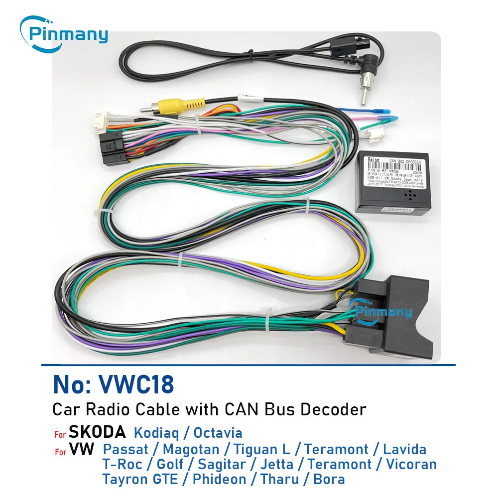 Car Radio Cable VWC18 Wire Harness adapter with CAN Bus Decoder for SKODA Kodiaq Octavia,for VW Magotan Tiguan Bora T-Roc Golf