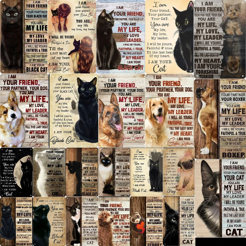 New Vintage Siamese Cat I Am Your Friend Your Partner Your Cat Funny Metal Tin Sign Wall Decor Man Cave Bar Retro Metal Vintage