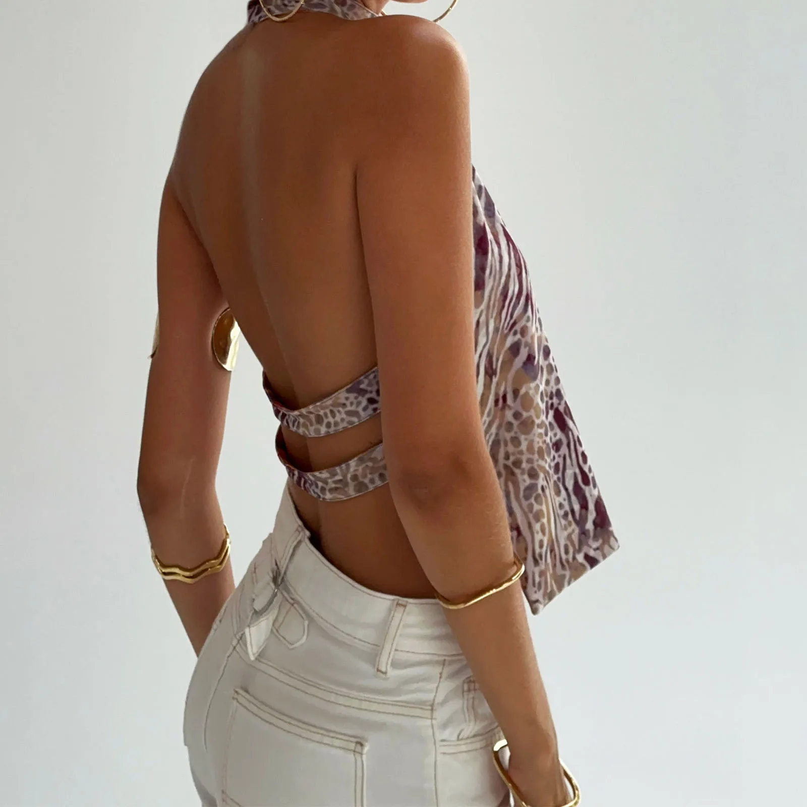 المرأة الرسن الأعلى أكمام عارية الذراعين النقاط/زهرة طباعة الصيف سترة لينة مريحة الرسن القمم للمواعدة نادي عطلة الحفلات