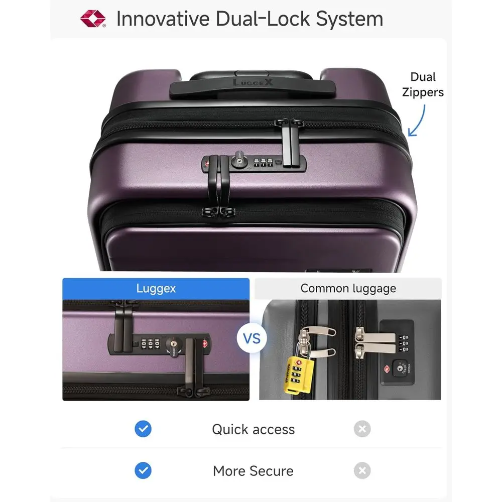 20 Inch Purple FLO5 Expandable Polycarbonate Carry-On Suitcase with Front Pocket, Airline Approved