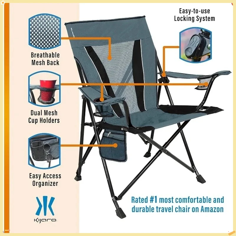كرسي تخييم عالي التحمل بقفل مزدوج XXL - كرسي خارجي محمول قابل للطي بسعة 400 رطل للبالغين والمشي لمسافات طويلة والشاطئ والمناسبات الرياضية