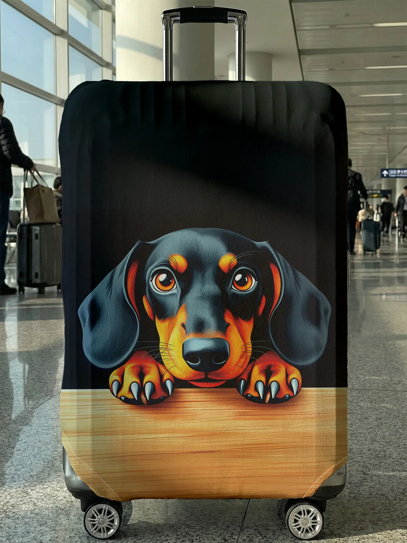 

Peeking Dachshund Black Background Luggage Cover, Suitable for 18-32 Inch Luggage Cover, Luggage Handle Glove, Travel Accessorie