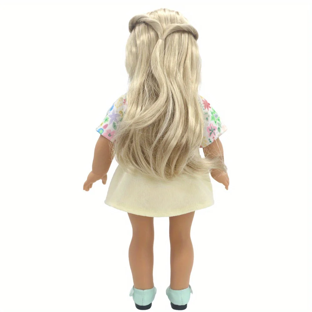 1 set of light yellow flower and leaf strappy dress doll clothes for 18-inch (45.7cm) doll girls. Suitable for American dolls