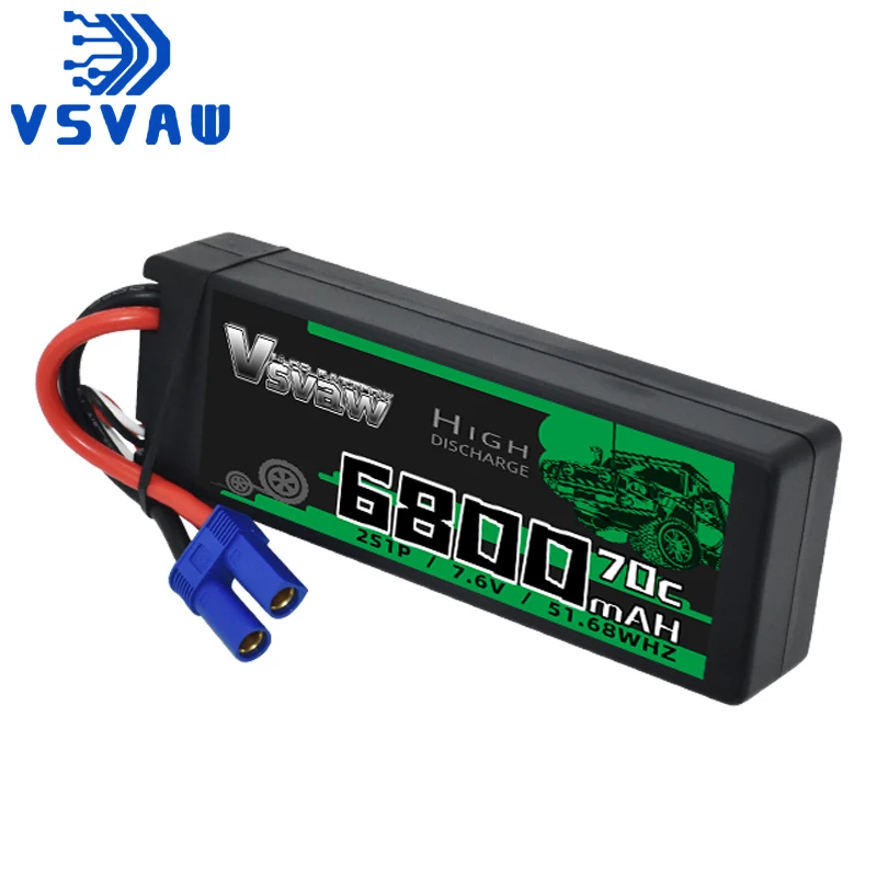 VSVAW 2S Lipo Battery 7.6V 70C 6800mAh Hardcase T Plug for 1/8 1/10 RC Car Truck Tank RC Buggy Truggy RC Airplane Racing Parts