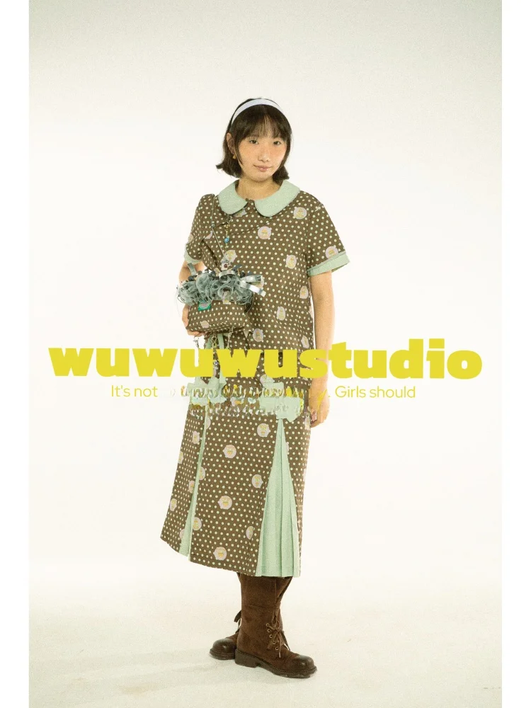 

Studio26ss Short Sleeve Shirt with Pinafore Collar And Side Slits Pure Cotton Breathable Women's Vintage Style Shirt for Spring