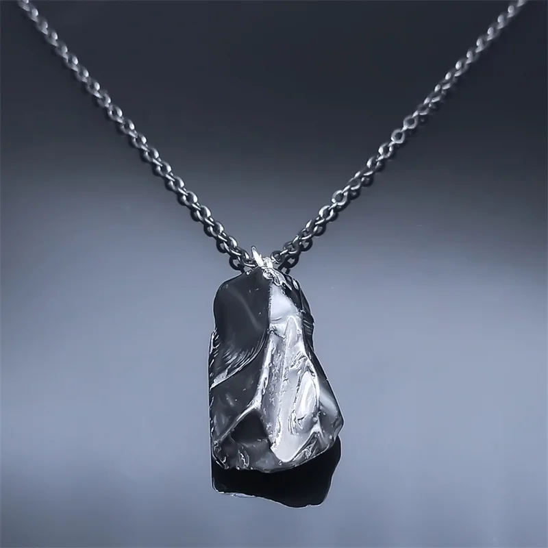 Black Obsidian Irregular Natural Stone Necklace Boho Stainless Steel Black Sweater Chain Fashion  Necklaces Lucky Jewelry NDD16