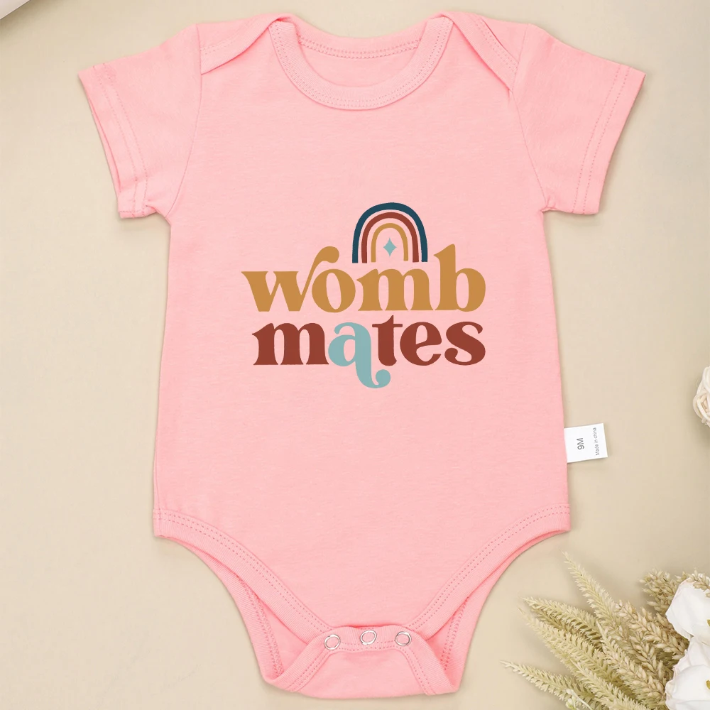 Cute Funny Twin Baby Boys Girls Clothes Womb Mates A B Fashion Newborn Onesie Pajamas Cotton Comzy Infant Outfits Bodysuits