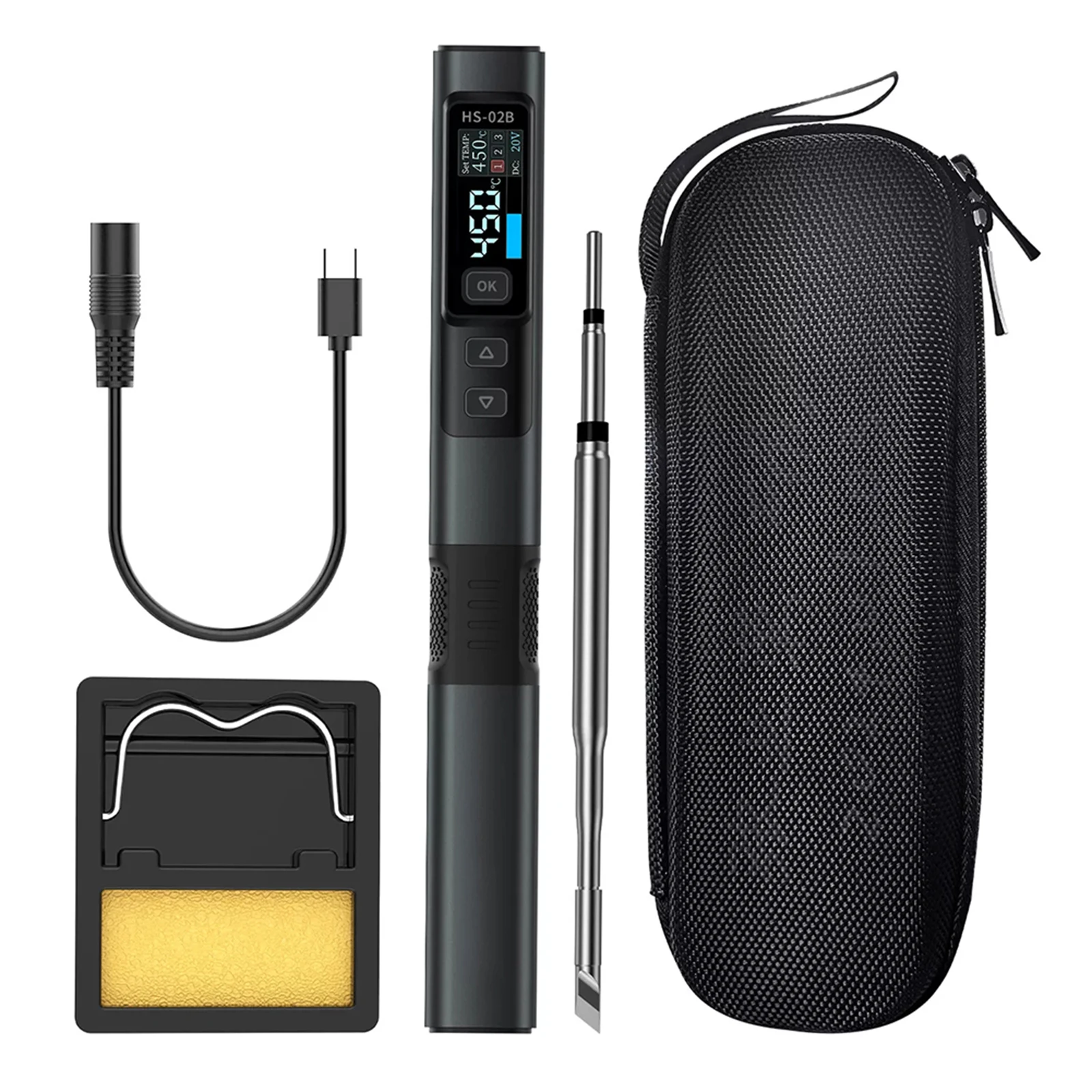 HS-02 Комплект паяльника с регулируемой температурой, 24 В постоянного тока, 100-450 ℃   Сварочная паяльная станция PD 100 Вт Портативный инструмент для ремонта