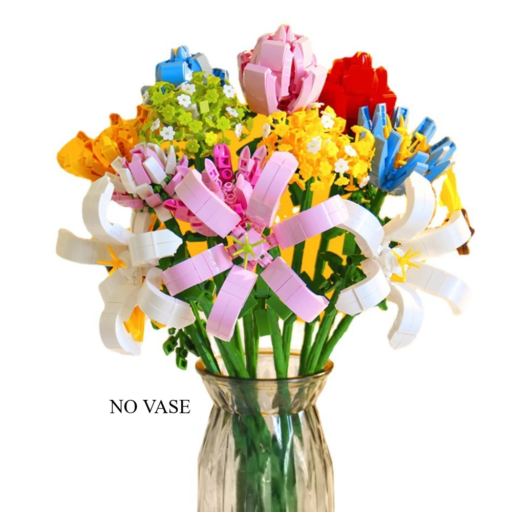 

MOC Sunflower Rose Clematis Lily Flower Bouquet Building Blocks Set Fascinating Colored Decor Idea DIY Toys Kids Birthday Gifts