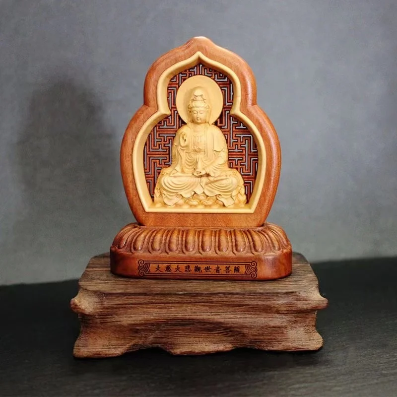 Wooden Guanyin,  Kirin Decorative small model Solid Wood Art Carving Home Room, Office, Car Feng Shui Statue  Free Delivery