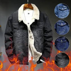 Winter Thick Plush Men's Denim Jacket Outerwear Slim Fashion Classic Style Thickened Warm Windproof Male Fleece Jean Coat