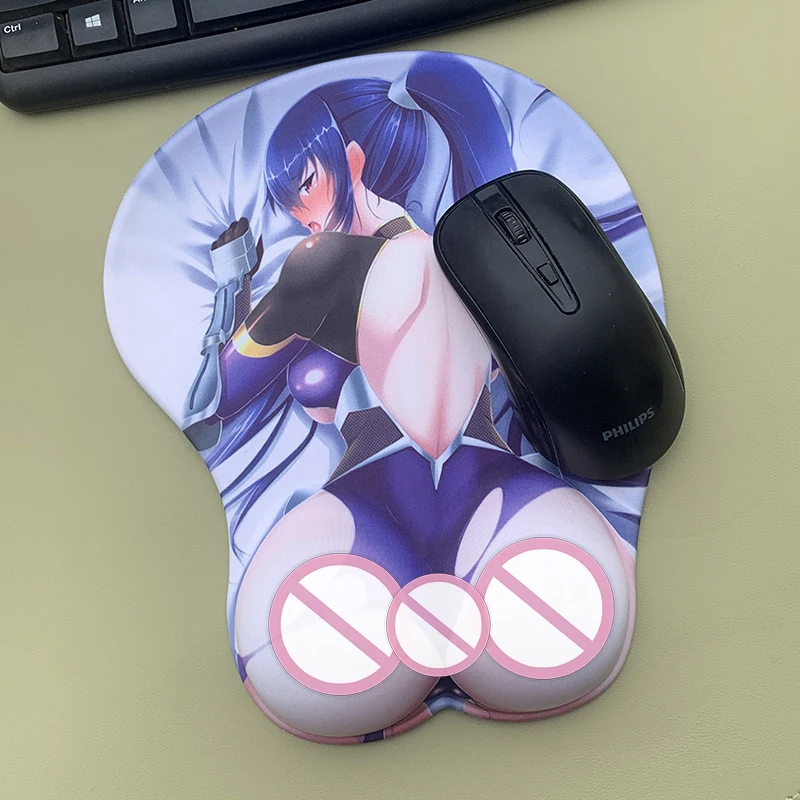 Kawaii Butt Anime Butt Mauspad Anime 3D Ass Taimanin Asgi Mousepad mit weichem Silikon mit Handgelenkauflage Schreibtischunterlage für PC Gamer