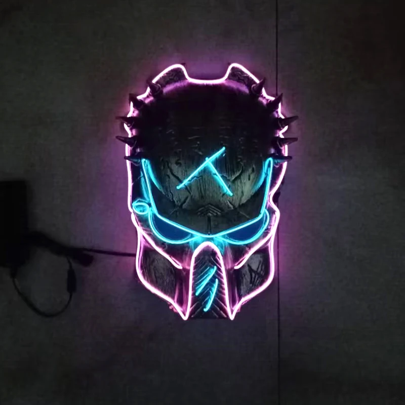 Maschera da guerriero a LED per adulti Dress Up Cosplay Puntelli da guerriero Maschere colorate da soldato incandescente Maschera fresca al bagliore al neon per uomo