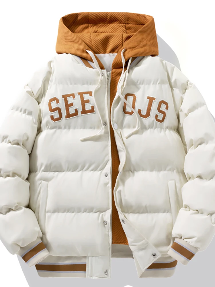 

Мужское свободное пальто из утепленного хлопка с капюшоном, молодежное, трендовое, с эффектом премиум-класса, с пуговицами, длинное