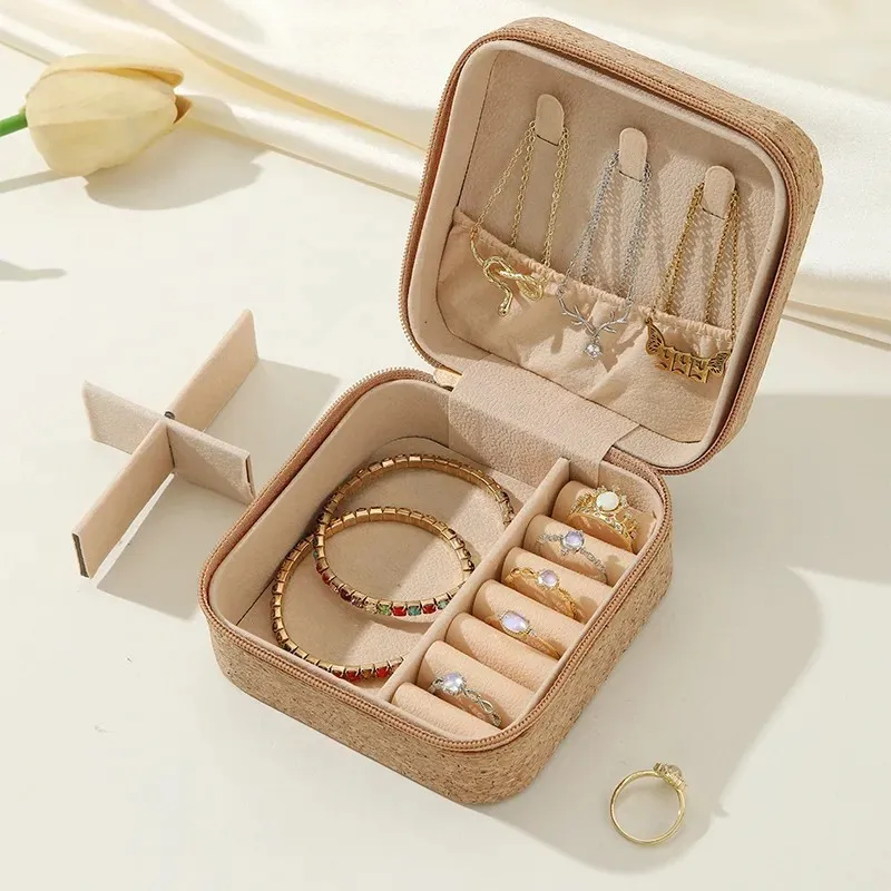 Cork Jewelry Box Portable Storage Box for Earrings Rings Necklaces Travel Accessories Desk Organizer Home Organizer