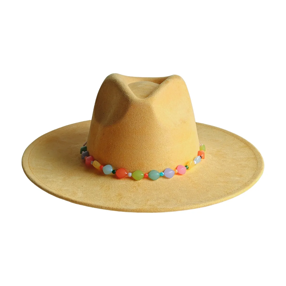 Women Men Western Suede Cowboy Hat Colorful Beaded Band Wide Brim Fedora Hat Vintage Cowgirl Cowbow Hat Festival Party Sun Hat